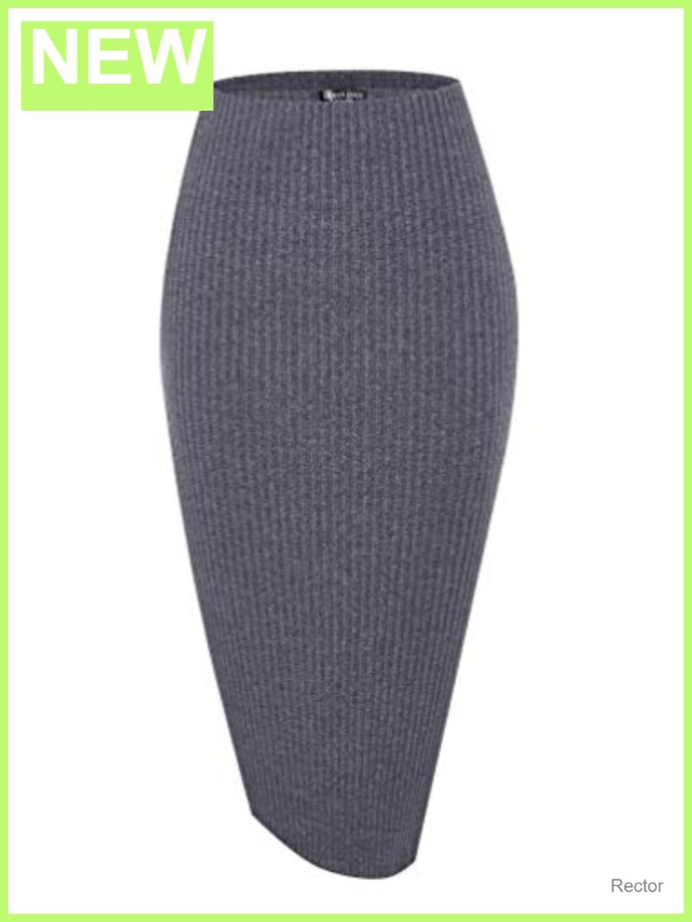High Waist Ribbed Knit Pencil Skirt Midi Side Slit Stretch Office